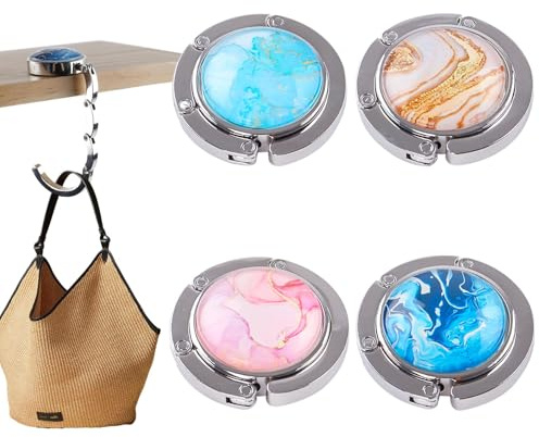 Henxing Taschenhalter für Tisch, Handtaschenhalter Tisch Faltbare 4 St. | Antirutsch Handtaschenhalter, Marmorierung Taschenhalter für Handtaschen für Restaurants, Cafés, Büro