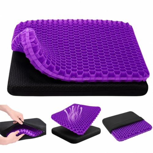 Coussin en Gel Assiva Soulage la Pression sur Le Orthopédique avec Housse, Coussin Gel Ergonomique Antidérapant pour Chaise de Bureau Voiture Maison Fauteuil Roulant (Violet,20 * 35 * 2.5)