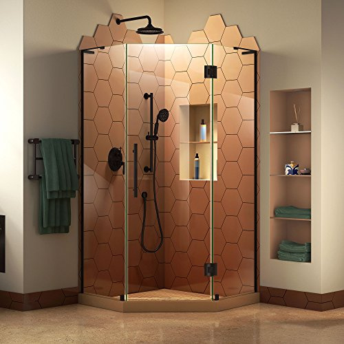 DreamLine Prism Plus 40 in. x 72 in. Frameless Neo-Angle Hinged Shower Enclosure in Satin Black, SHEN-2640400-09