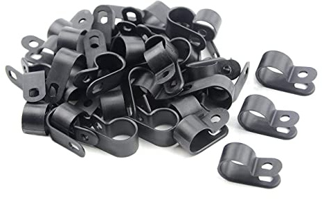 TOVOT 100 Stück 1,27 cm Nylon-Kabelklemmen-Sortiment, R-Typ-Kabel-Clips-Set, schwarze Kunststoff-Drahtklemmen, Befestigungen für Drahtmontage