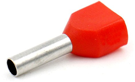 Heschen Twin Crimp TE1508 AWG 16 * 2/1.5 mm² * 2, doppia cerniera puntali, doppia estremità del cavo terminali, lunghezza 8 mm, rosso, confezione da 1000