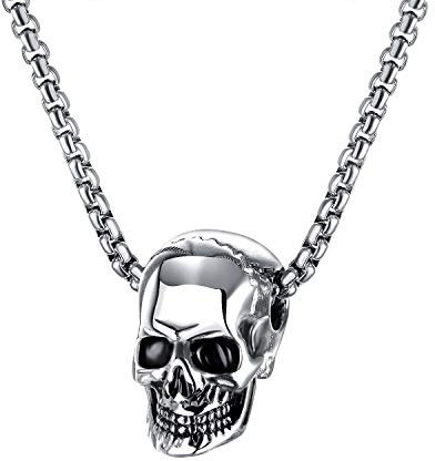 dsanbo Herren Edelstahl Kette Totenkopf Anhänger Biker Gotik Skull Skelett Halskette