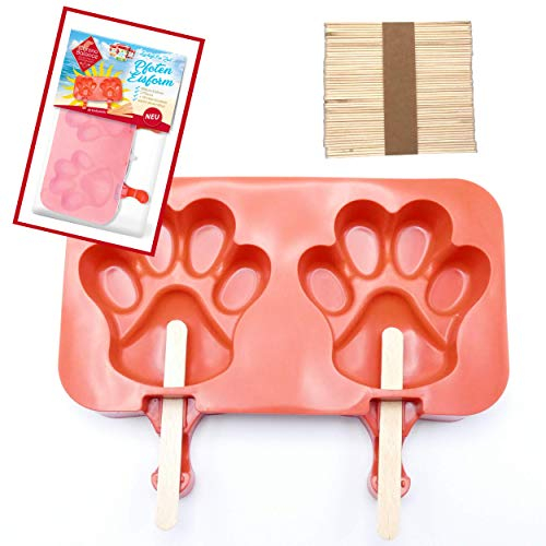 Moule à glace pour chien, en silicone, sans BPA, avec 50 bâtonnets de glace en bois, 2 moules à pattes, facile à utiliser, rouge