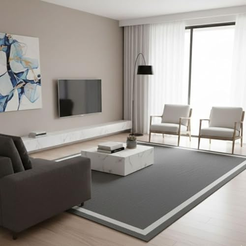 Alfombra vinilica de Tejido Trenzado de Alta Gama Lavable Antideslizante Alfombra Resistentes para Salon Cocina baño Pasillo - 100x150 cm., GRECA-Gris