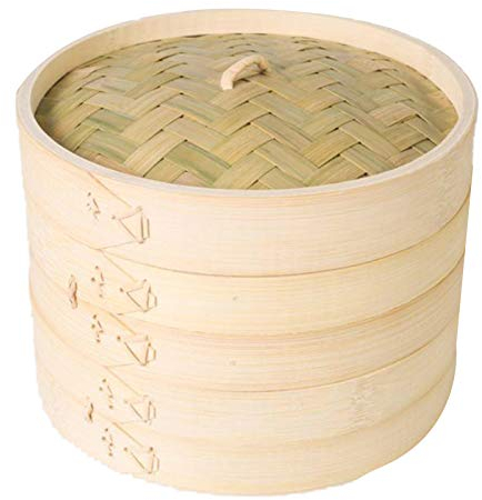 ACAMPTAR 12 Inch Bamboo Steamer,Traditional Basket Design,Food Cooking,Great for Dumplings,Vegetables,Chicken,Steam Rice -Natural