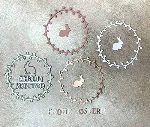 Stanzschablone/ Cutting dies Frohe Ostern m. Kranz & Hasi, D 9cm, 3-teilig