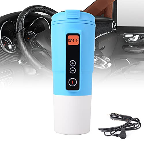 LEJIEYIN Travel Mug Coffee Cup Car Portable Temperature Control Electric 12V Stainless Steel Tumbler Keep Hot Milk Tea Drinking with LCD Display(Blue)