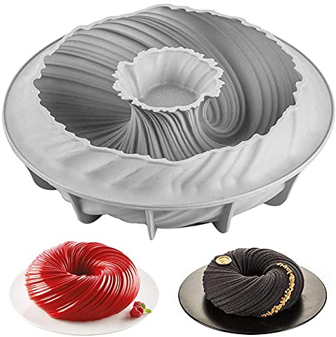 SGerste Spirale Form Kuchenbackform Garn Mousse Kuchenform Rund antihaft Backform aus Silikon DIY Backwerkzeug Croutons Mousse Kuchenbrot grau Spiralkuchenform Silikonbackform