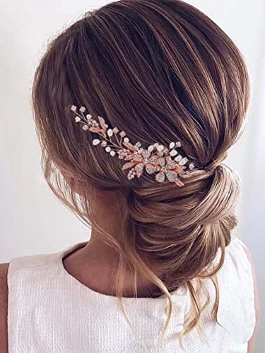 Runmi mariée mariage peigne à cheveux cristal accessoires de cheveu fleur dorée pièces de cheveux de mariée pour les femmes et les filles