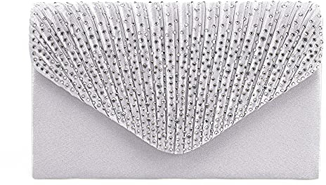 MEGAUK Damen Glitzer Clutch Satin Strass Unterarmtasche mit Abnehmbare Kette für Hochzeit Wedding Ball Bankett Prom Party