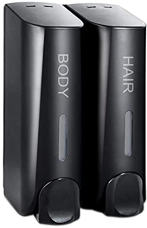 ILIKEPOW Distributeur Savon Mural 350ml Distributeur de shampoing et Gel Douche Distributeur de Savon Sanitaire ABS Distributeur de Liquide pour la Maison, l'hôtel (Noir 2pcs)