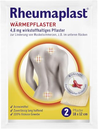 Rheumaplast Rheumaplast Wärmepflaster zur Linderung von Muskelschmerzen z.B. im unteren Rückenbereich, effektive und schnelle Wärmetherapie mit der Kraft der Chili, 1 x 2 Pflaster