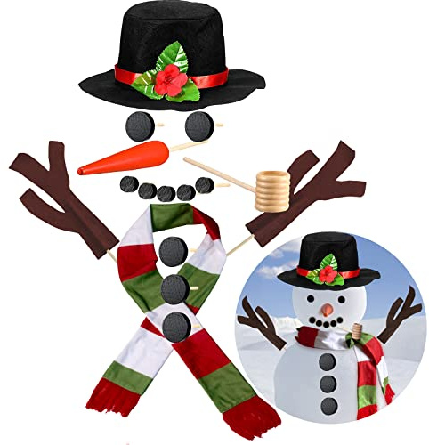 Snowman Decorating Kit, 16Pcs Christmas Snowman Decorating Making Kit Outdoor Fun Christmas Winter Holiday Party Decoration Gift, Xmas Holiday Winter Party snow man kit Outdoor Fun Supplies for Kids