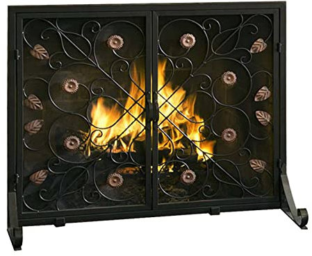 MMQGQ store Funkenschutz Black Finish Kamin-Bildschirm Mit Scrollwork-klapptüren, Feuerfeuer-Funke-Guard-Gitter Für Wohnzimmer Wohnkultur, Metallstahl-mesh-Kamin-bildschirme, 38,1 × 30.65 Zoll