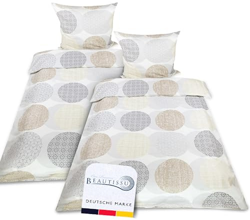 Beautissu Josi 2 Juegos de Ropa de Cama de Franela de 100% algodón 155x220 cm – Sábanas con 2 Fundas de Almohada 80x80 cm y 2 Fundas Nórdicas 155x220 cm – Ropa de Cama Beis con Cremallera