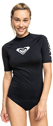 Roxy Whole Hearted Rashguard-Camiseta de Manga Corta Camisa de protección de Sarpullido, Antracita 22, L para Mujer