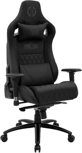 CLP Gaming-Bürostuhl Keren mit Rindsleder-Kontaktflächen, höhenverstellbarer Drehstuhl mit 2D-Armlehnen, Wippfunktion, Nacken- und Lendenkissen | Farbe schwarz