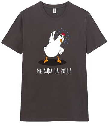 Pampling Camiseta de Manga Corta, 100% Algodón, Ropa Unisex para Hombre y Mujer, Serigrafiada con Cuello Redondo y Corte Recto, Color Gris (Me Suda La P)