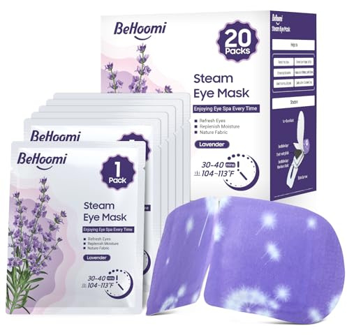 BeHoomi 20 Packs Steam Eye Mask, Heated Eye Mask Warm Compress for Eyes, Disposable Self Heating Steam Mask for Home, Sleep, Spa, Travel Essentials & Relaxation Gifts for Women (Lavender)