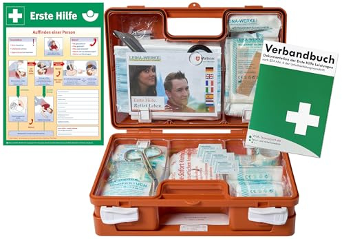 Erste-Hilfe-Koffer BG -Paket 2- mit Aushang 1-Hilfe & Verbandbuch für Betriebe mit aktueller DIN 13157 inkl. DIN 13164 für KFZ - incl. Hygiene-Ausstattung