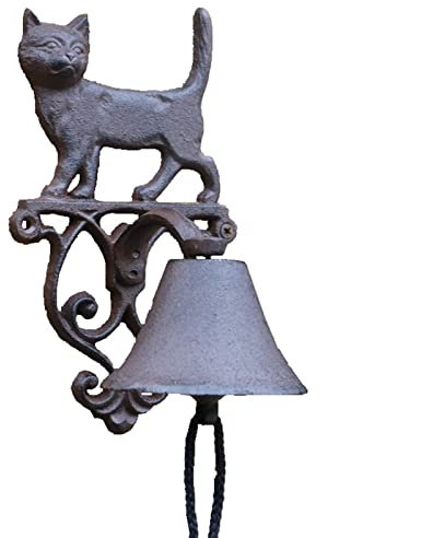 HEPPPP Rustikale Katze Gusseisen Garten Dekor Hand Cranking Bell European Land Akzente Home Wandmontage Schwere Metall Welcome Türglocke Mahlzeitglocke (Size : 14x14x24cm)