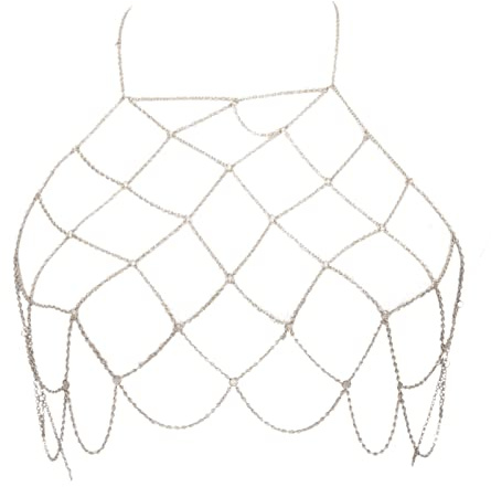 LUOFANG Malla Cuerpo Cadena Pecho Cadena Playa Bikini Sujetador Cadena Arnés Cinturón Accesorios para el Cuerpo para Mujeres y niñas Plata