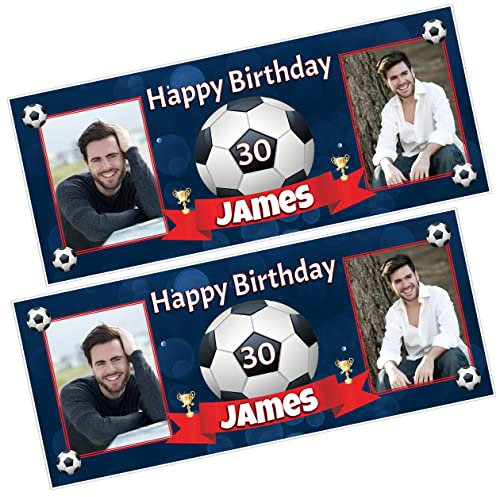 2 Personalised Football Happy Birthday Banners Photo Party Decorations N47 Any Age Kids Adults