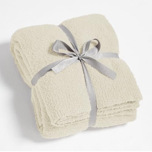 CYMULA Superweiche Strick-Überwurfdecke in Doppelgröße, leicht, flauschig, warm, gemütlich, für Sofa, Bett, ganzjährig, 152,4 x 203,2 cm, Beige