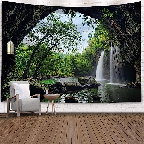 Wycian Wandbehang Landschaft, Wandteppich Natur Berge Wandteppich Grün Wandtuch Natur Pflanzen Motiv Tapestry xxl Wandtuch Wald Himmel Tapisserie 350X256cm