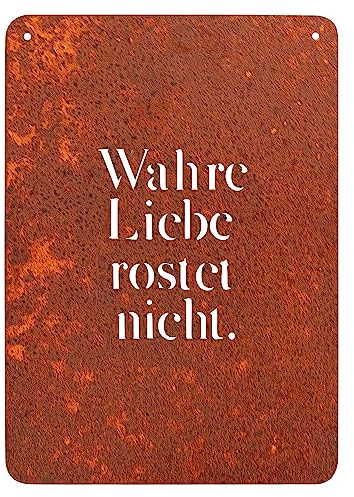 EXTRAVAGANT® Schild „Wahre Liebe rostet nicht“ Gartendeko Dekoration Metall Stahl Rost Edelrost wetterfest Garten Wohnung Love Geschenk Muttertag Freundin Freund Valentinstag Geburtstag Gartenschild
