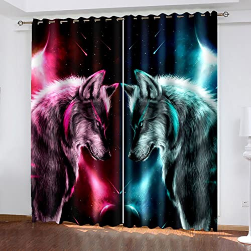 MAYNUO Vorhänge Blickdicht 3D Modetier Wolf Gardinen Verdunkelungsvorhänge 200x214 cm Verdunklungsvorhänge Ösen, Drucken Curtains Für Schlafzimmer Wohnzimmer Deko, Verdunklungsgardine 2Er Set