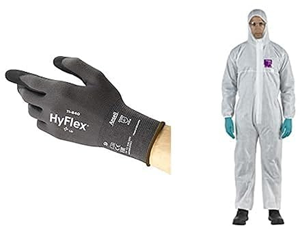HyFlex 11-840 Gants de Travail Professionnels,Résistante à l'Abrasion, Noir, Taille XL (1Paire) + AlphaTec 1500 Model 138, Combinaison de Travail Jetable, Blanc, Taille XL (1 Pièce)