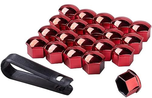 HYRAM Radmutterkappen Schraubenabdeckungen für Ford Fiesta Sedan, Sechseckige Reifenmutterabdeckung Mit Entfernungswerkzeug Set für Auto DekorationszubehöR-20 Stück,D/Red-B/19mm