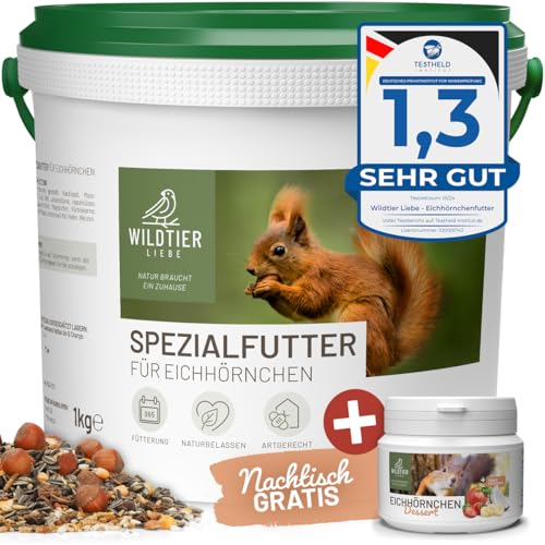wildtier liebe Eichhörnchenfutter 1kg für Eichhörnchen & Streifenhörnchen I Ganzjahres-Futter Eichhörnchen, Streifenhörnchen Futter