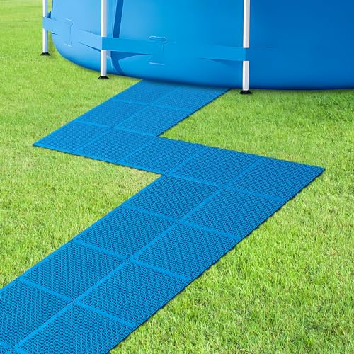 moonoom 16 Pcs Modular Interlocking Cushion- 10.3 x 10.3 Mat Floor Tile Mats Pool Floor Protectors- Non-Slip Pools Spas Floor Mat Pathways from The Pool to The Porch, Dark Blue