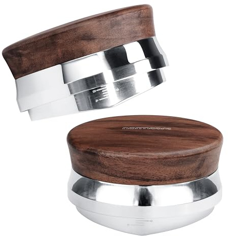 Normcore Herramienta distribuidora de café de 53,3 mm, herramienta de nivelación de café resistente con auténtica madera de nogal americano, nivelador de café de profundidad ajustable para máquinas