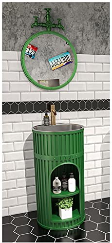 ZTGL Waschbecken + Unterschrank, Moderner Waschtischschrank mit Wasserhahn Combination Tap and Drain, Freistehend Badezimmer Aufbewahrungsschrank unter der Spüle,Grün,with Mirror