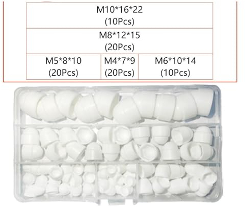 AYYSSM PE-Schutzmutter, schwarz, weiß, Innensechskantkappen, Mutternabdeckung, Kunststoffkuppel, Sechskantschrauben, Hutmutter-Schutzschrauben, M4, M6, M8, M10, M12 (Color : PE White(80pcs))