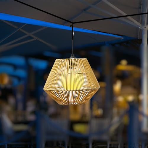 MARELIDA LED Solar Hängeleuchte in Rattanoptik Solarlaterne Hängelampe in Korboptik Solarleuchte für Terrasse und Balkon mit Lichtsensor (Natur-braun)