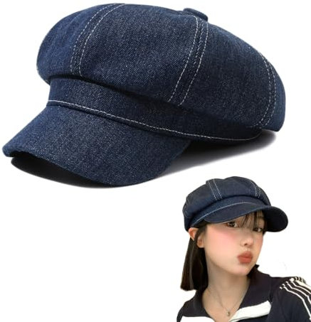 AWOCAN Frauen-Newsboy-Hüte 8-Panel-Vintage-Stil (Denim, Dunkelblau)