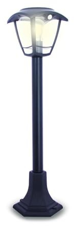 Xanlite Borne Solaire LED Rétro Noire avec Détecteur de Mouvement, IP44, 400 Lumens, 3000K Blanc Chaud, Autonomie 33h – Balise Solaire Décorative pour Allée ou Terrasse