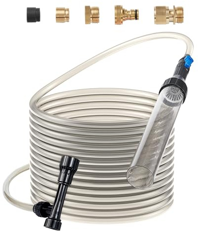 VEVOR Aquarium Vacuum Gravel Cleaner, 25 ft PVC Hose Fish Tank Vacuum Gravel Cleaner, Siphon Fish Tank Cleaner Vacuum, 3 Types of Brass Adapters, for Fish Tank Cleaning Gravel & Sand