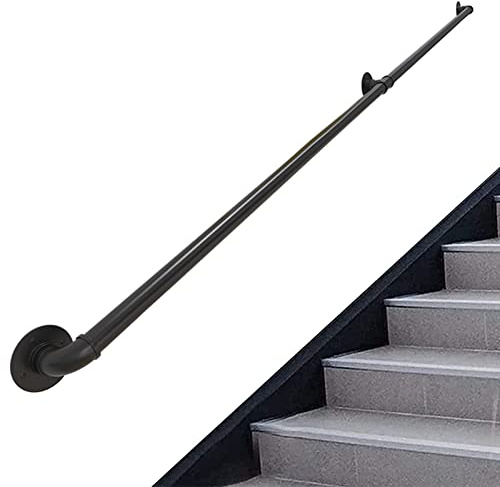 outdoor handrail Stair Handrail 1m 2m 3m 4m 5m 6m Handrails for Stairs Round Black Metal Wrought Iron Pipe Railing Indoor and Outdoor Tube Stair Railing with Wall Bracket