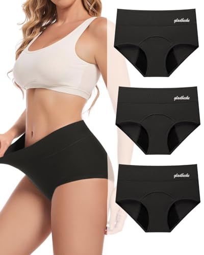 Gladbecke Mestruali Donna Cotone Assorbenti Slip Donna Ciclo Protettive Intima Mestruale Ecologico con Four Strati Anti Perdite Lavabili, Nero, XS