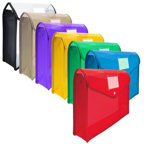 ULVBABI 7-Pack A4 Plastic Document Wallets, Waterproof Popper Folders with Snap Button, Large Capacity Storage Pockets for School, Office and Home (7, 7 Color)