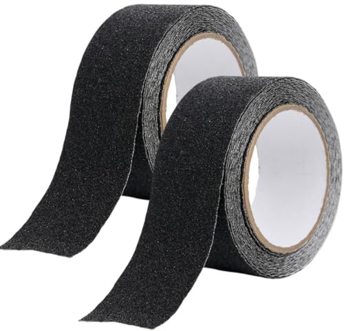 EIHI 2 Stück Antirutsch Klebeband,5M x 2CM Anti-Rutsch-Klebeband für Stufen im Außen und Innenbereich,Treppen Antirutschstreifen Schutz für Senioren,Kinder und Haustiere Wasserfest(Schwarz)
