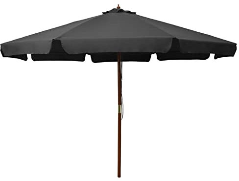 Homgoday Ombrellone da esterno con palo in legno, 330 cm, bianco sabbia, Ombrellone da esterno per giardino, terrazza, balcone, spiaggia, piscina, grigio