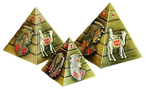 Guador Pirámide Egipcia de Metal Estatua, 3 Piezas Pirámide de Bronce Modelo Estatuilla de La Pirámide Estatua de Arte Antiguo Modelo de Construcción Escritorio Ornamento Regalo de Recuerdo(Bronce)