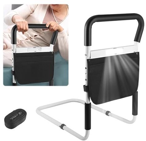 Neulriscn Bed Rail for Elderly Adults with Motion Light, Bed Assist Rails Adjustable with Bag, Safety Bed Handle, Fall Prevention Guardrail Grab Bar Bed Cane, Bed Rails for Seniors, Handicap, Disabled