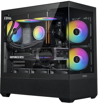 SAMA V40 Boîtier ATX Mid Tower – 6 × 120mm Ventilateurs ARGB PWM Préinstallés, Double Panneaux en Verre Trempé, Conception Double Chambre, USB 3.1 Type-C, 7 Slots, Compatible ATX/Micro-ATX/ITX – Noir